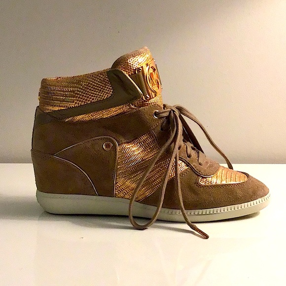 Michael Kors Size 9.5 US Metallic Leather and Suede Wedge Sneakers - Picture 9 of 9